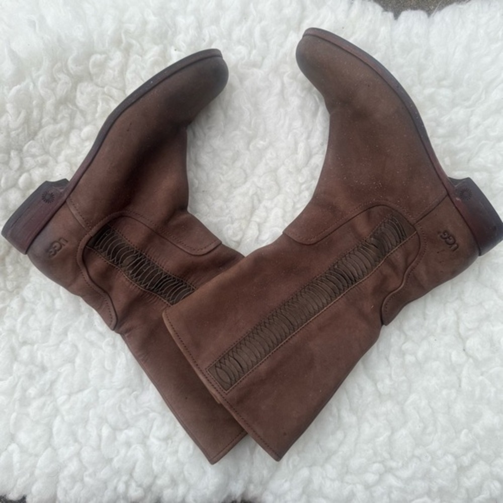 Ugg Annisa Australia Mid Calf Brown Suede Leather Boots Size 8